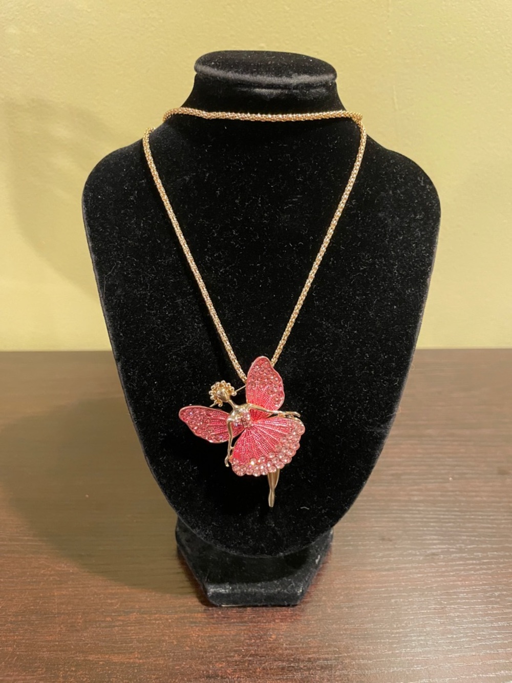 Betsey Johnson Gold-Tone Pink Ballerina Pendant Necklace